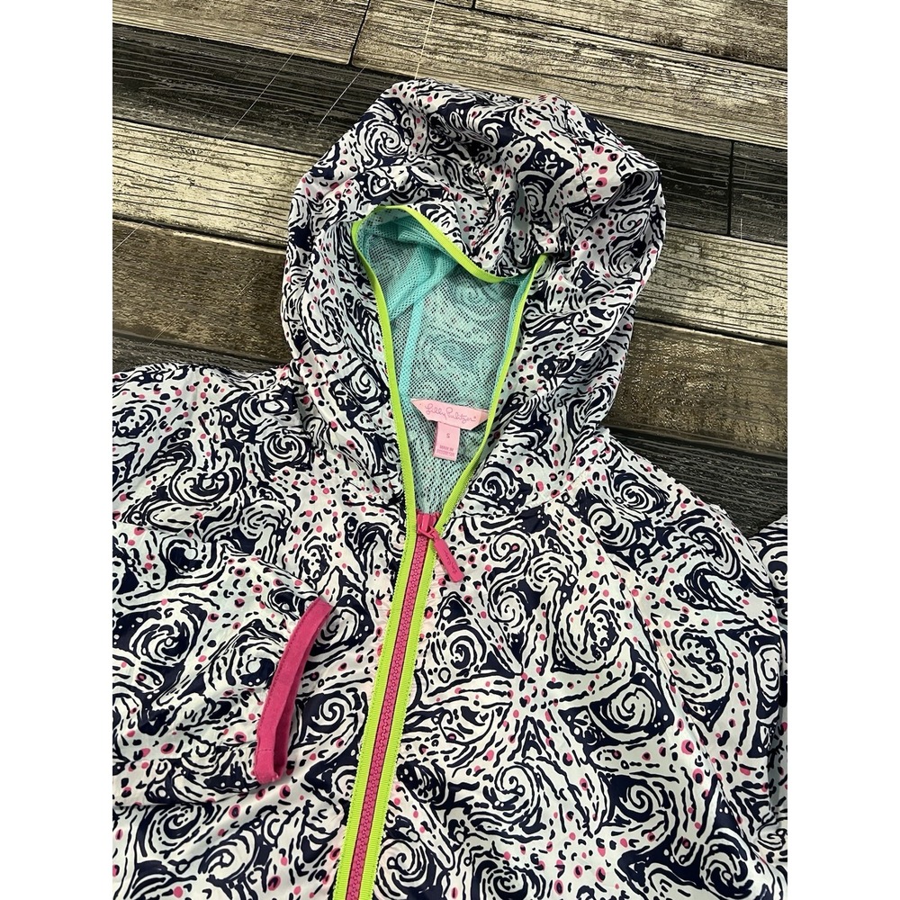 LILLY PULITZER Jacket Womens S Blue‎ White Star Crush Windbreaker Hooded